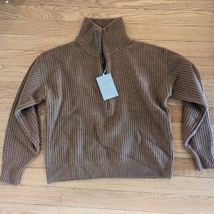 Everlane Felted Merino Half Zip Camel Brown Pullover Sweater